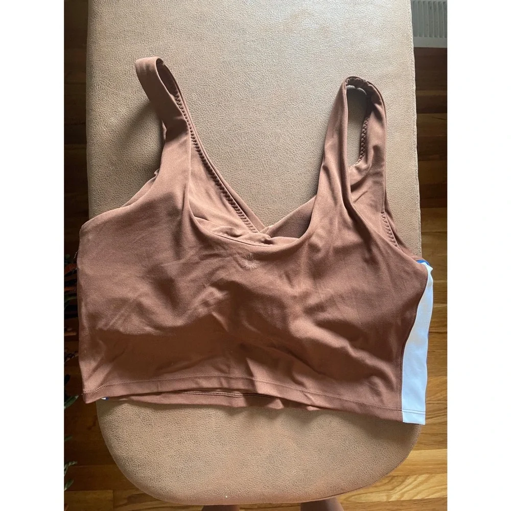 OFFLINE by Aerie Real Me Strappy Sports Bra Brown White Stripe XL NEW